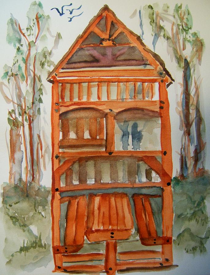 Backyard Play Hut Painting by Elaine Duras
