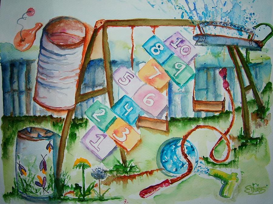 Backyard Play Simple Times Painting by Elaine Duras