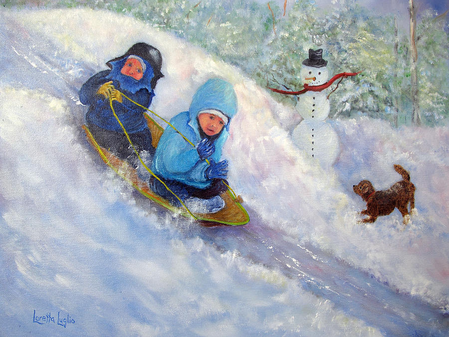 Backyard Winter Olympics Painting by Loretta Luglio