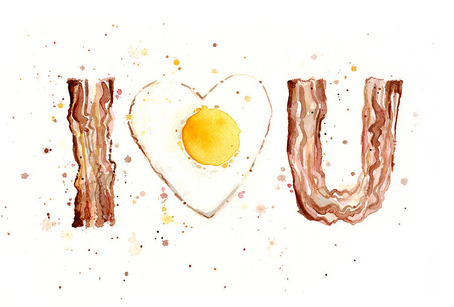 Egg Painting - Bacon and Egg I Love You by Olga Shvartsur