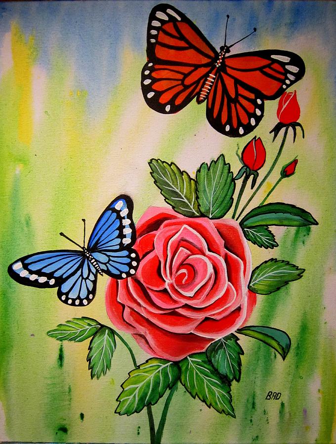 Badbutterfly Rose Painting by Robert Francis