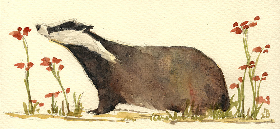 Wildlife Painting - Badger with flowers by Juan  Bosco