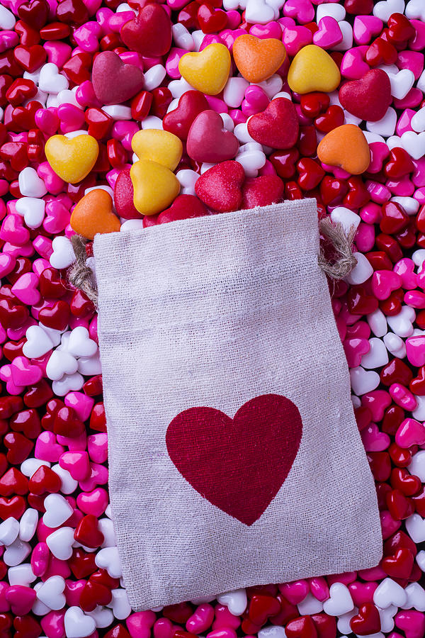 Candy Photograph - Bag with heart candy by Garry Gay