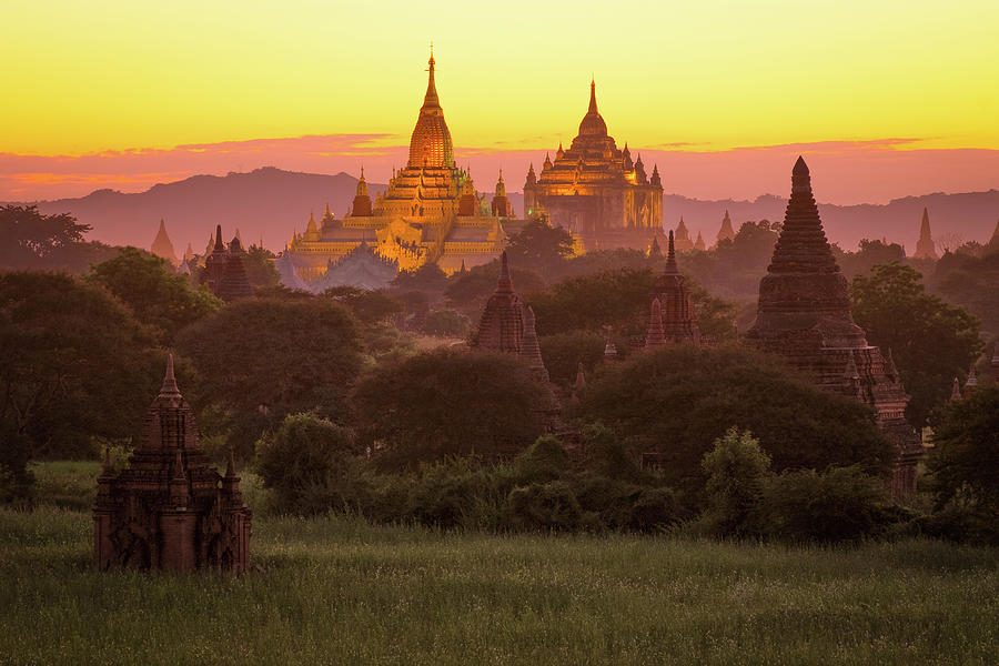 Bagan Pagoda Field During Sunset Photograph by Natapong Supalertsophon