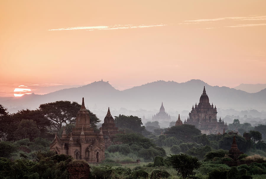 Bagan, Sunrise Over Ancient Temples Photograph by Martin Puddy