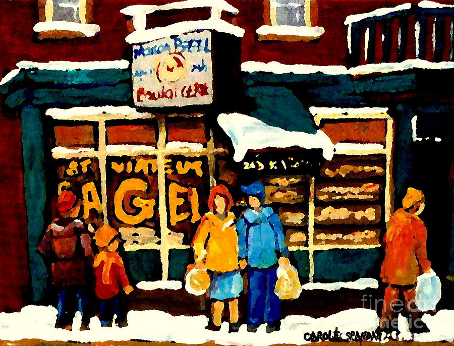 Bagel Shop Paintings St Viateur Open 24 Hrs Montreal Depanneurs Delis Bakeries Art Carole Spandau Painting by Carole Spandau