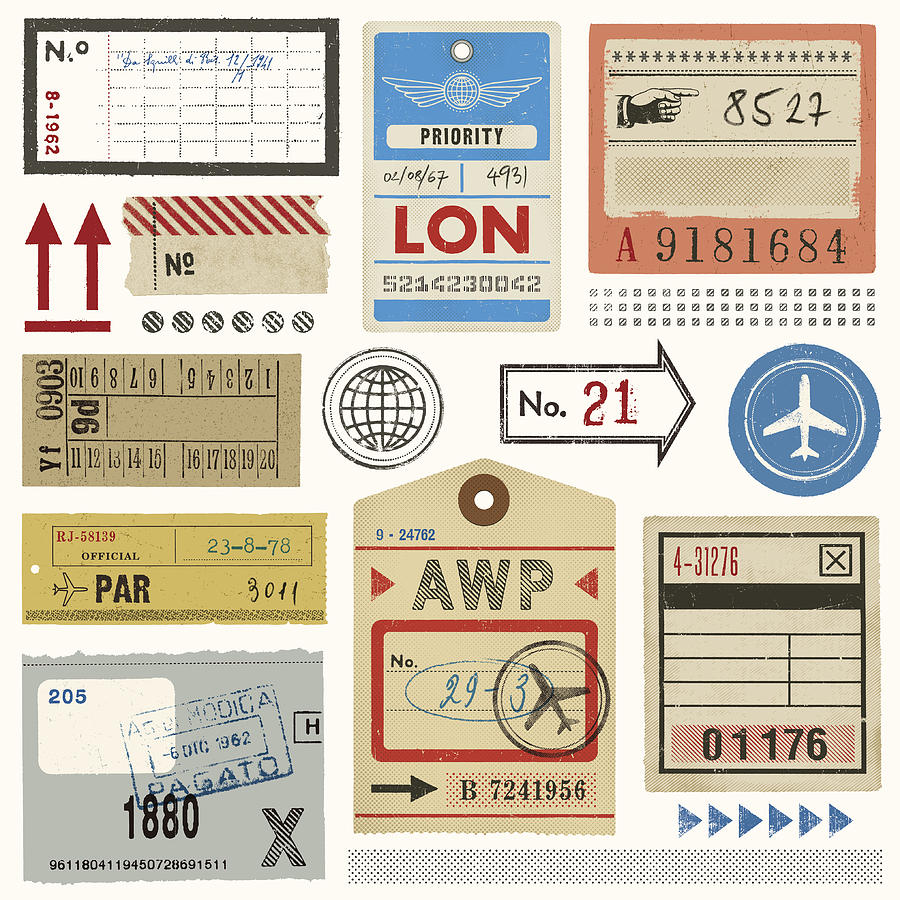 Baggage Tags,Tickets and Stamps Drawing by Aleksandarvelasevic