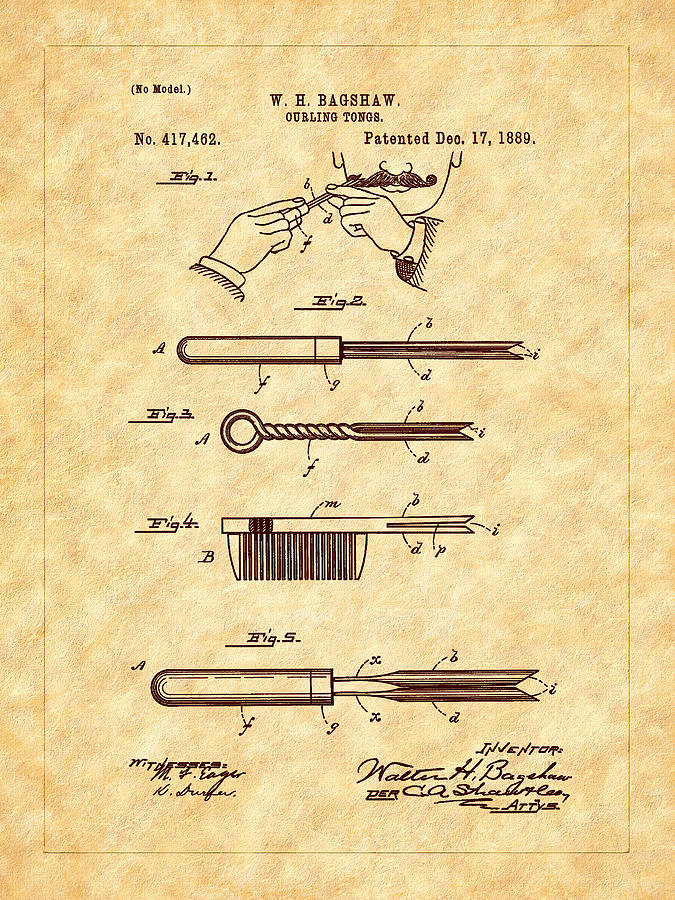Bagshaw 1889 Curling Tong Patent Art Photograph by Barry Jones