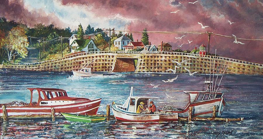 Bailey Island Cribstone Bridge Painting by Joy Nichols