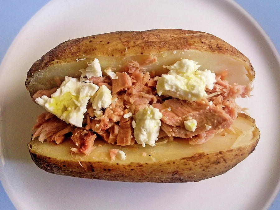 Baked Potato With Tuna And Feta Cheese Photograph by Steve Outram