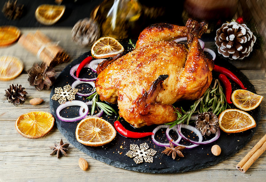 Baked turkey for Christmas or New Year space for text Photograph by Viktoria Agureeva