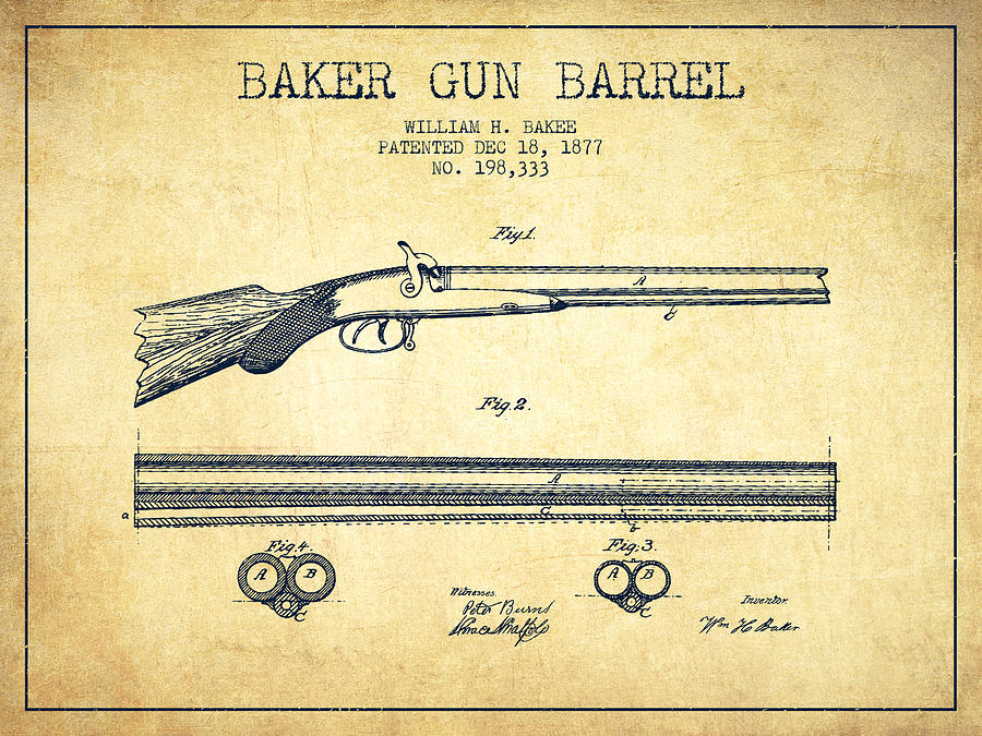 Baker Gun Barrel Patent Drawing From 1877 Vintage Digital Art by Aged