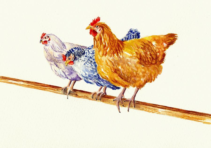 Balancing Chickens Painting by Debra Hall