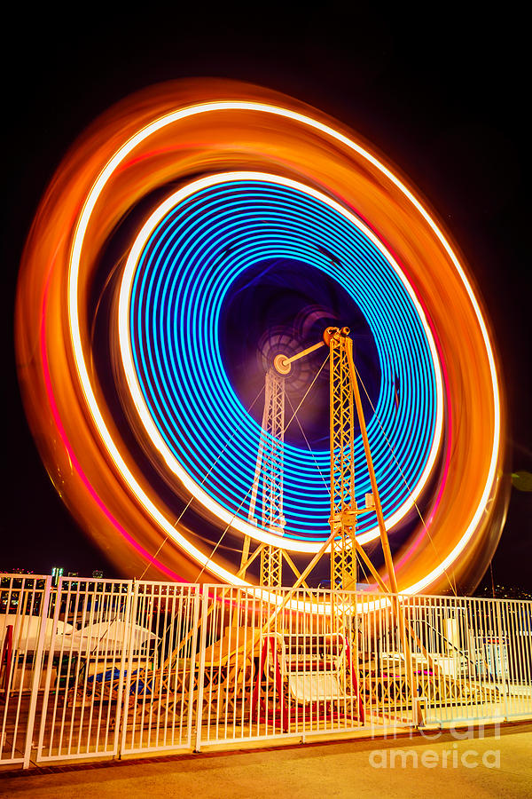Newport Beach Photograph - Balboa Fun Zone Ferris Wheel at Night Picture by Paul Velgos