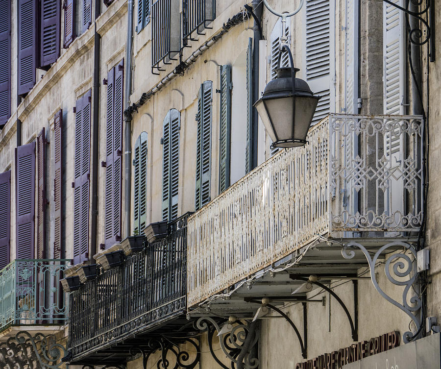 Balconies and Street Lamp Avignon France Photograph by Bob Coates