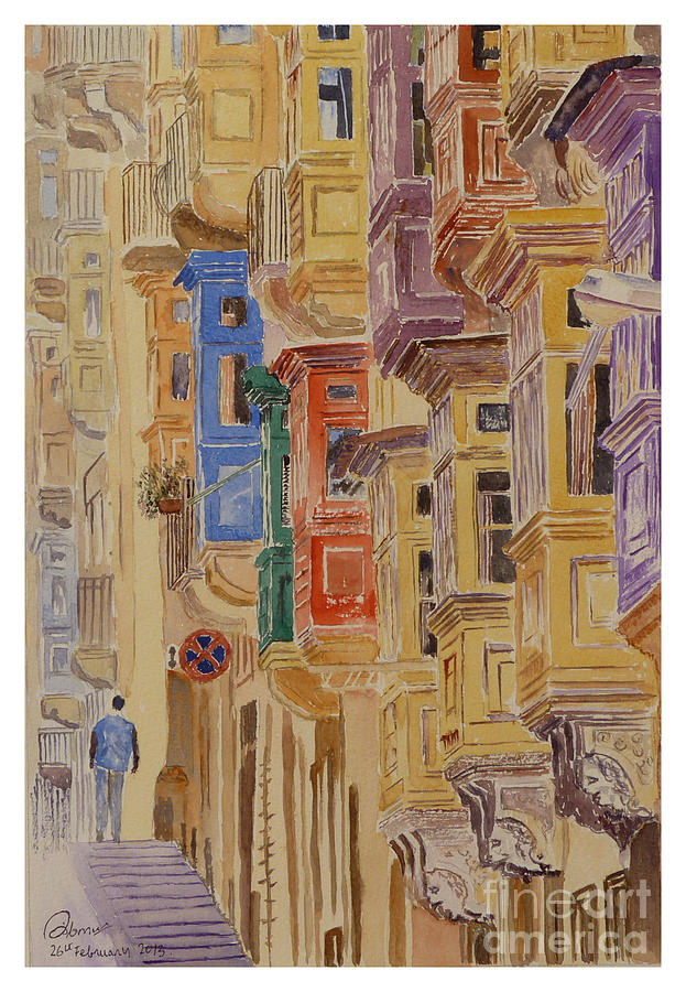 balconies Valletta Painting by Godwin Cassar