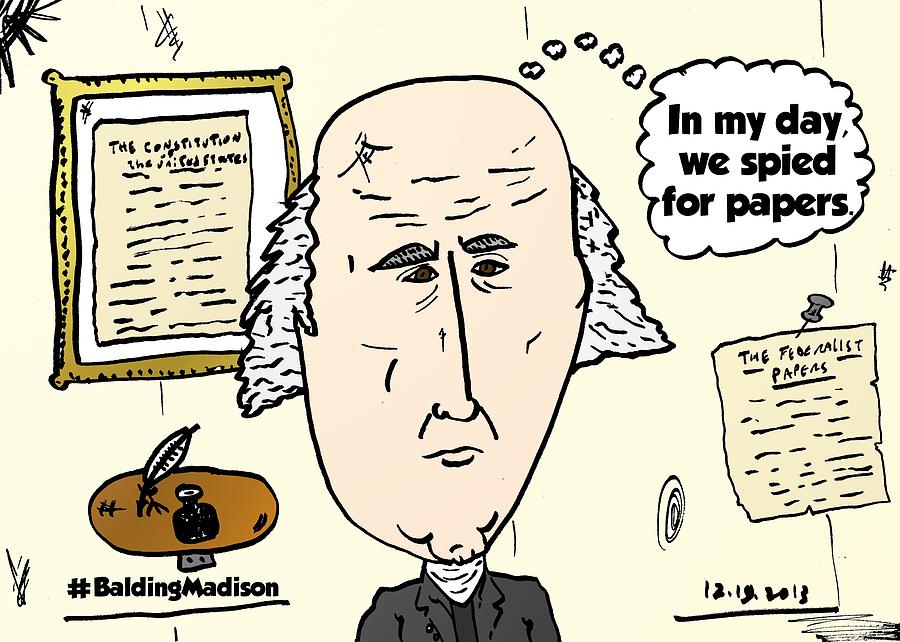 Balding President James Madison comic Mixed Media by OptionsClick