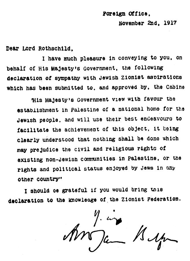 Balfour Declaration, 1917 Painting by Granger