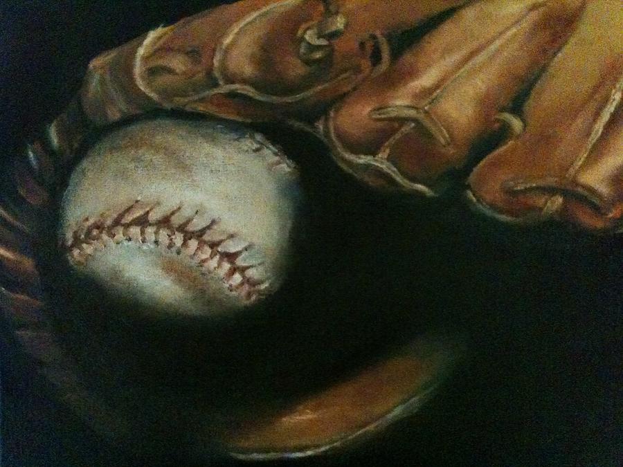 Baseball Painting - Ball in Glove by Lindsay Frost