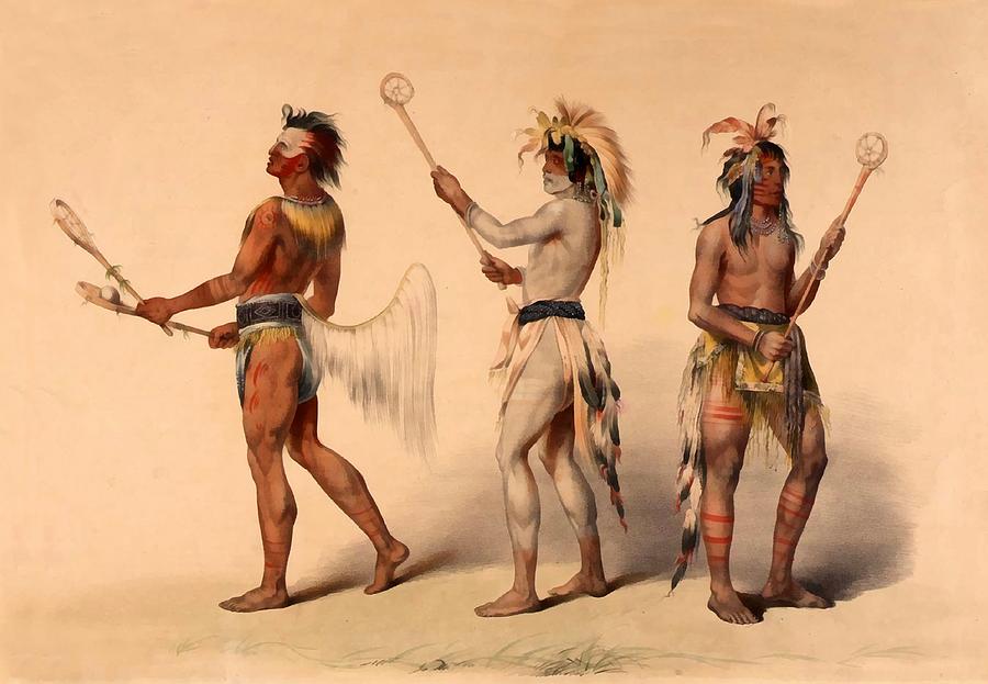 Ball Players Three Indians Playing Lacrosse Digital Art by George Catlin