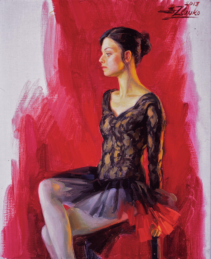 Ballerina in black Painting by Serguei Zlenko