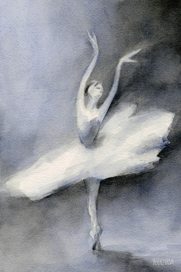 Black And White Painting - Ballerina in White Tutu Watercolor Painting by Beverly Brown