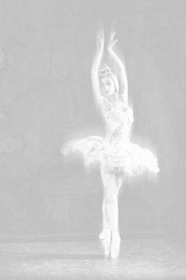 Ballet Dancer Extended White on White Painting by Tony Rubino
