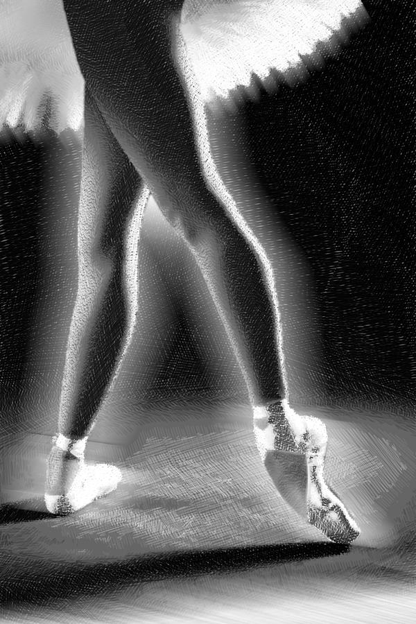 Black And White Painting - Ballet Dancer Legs Black and White by Tony Rubino