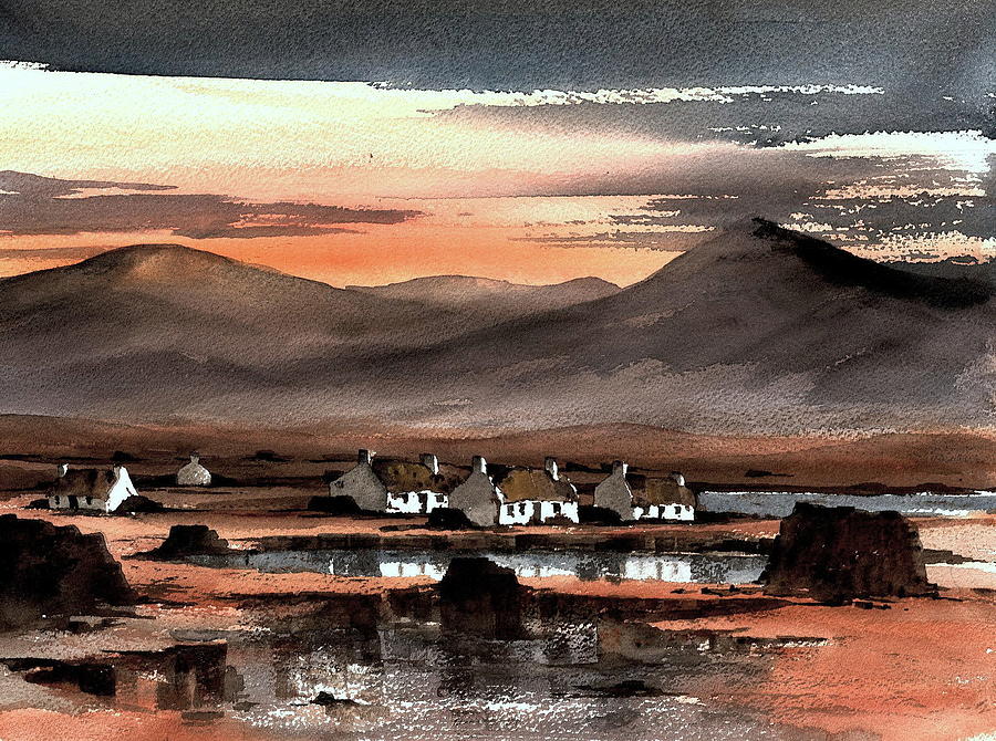 Cottage Painting - Connemara Sunset Galway by Val Byrne