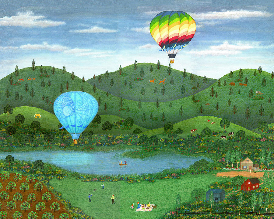 Folk Art Landscape Painting - Ballooning 8 by Linda Mears