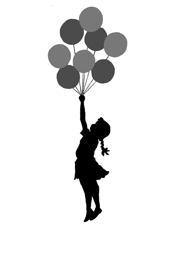 Black And White Photograph - Balloons Girl by Munir Alawi
