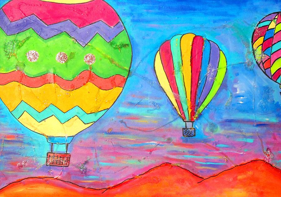 Landscape Painting - Balloons Over New Mexico 1 by Karen Kaster
