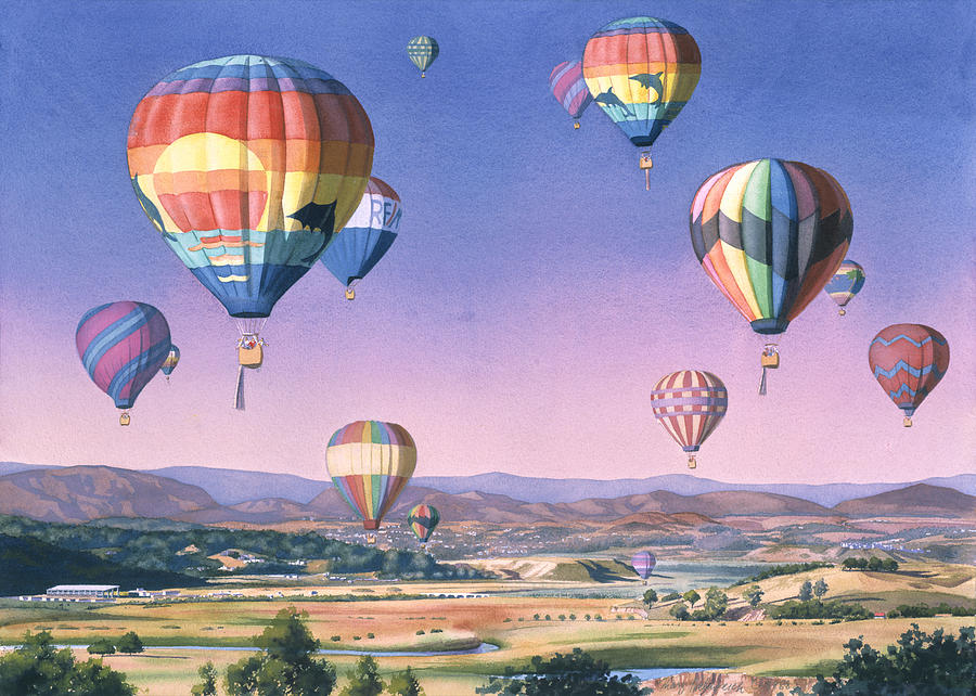 San Diego Painting - Balloons over San Dieguito by Mary Helmreich