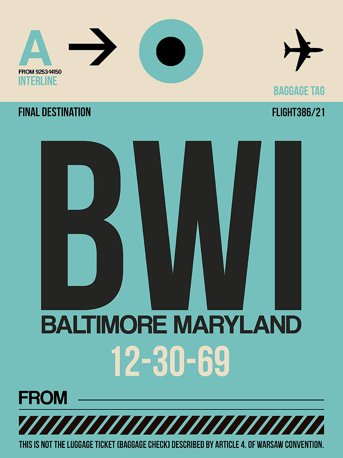 Baltimore Digital Art - Baltimore Airport Poster 1 by Naxart Studio