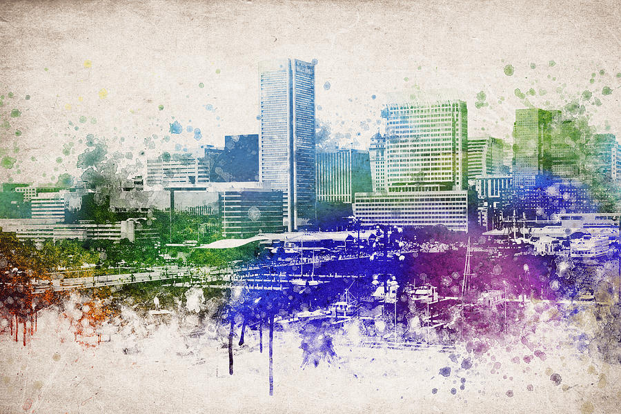Baltimore Digital Art - Baltimore City Skyline by Aged Pixel