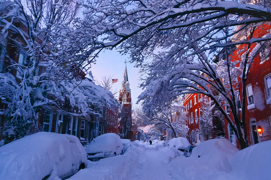 Baltimore Evening Street Under 2 Feet of Snow Photograph by SCB Captures