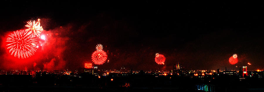 Baltimore Photograph - Baltimore Harbor Fireworks Panorama by Bill Swartwout