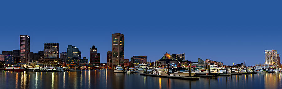 Baltimore Harbor Skyline Twilight Panorama  Photograph by Susan Candelario