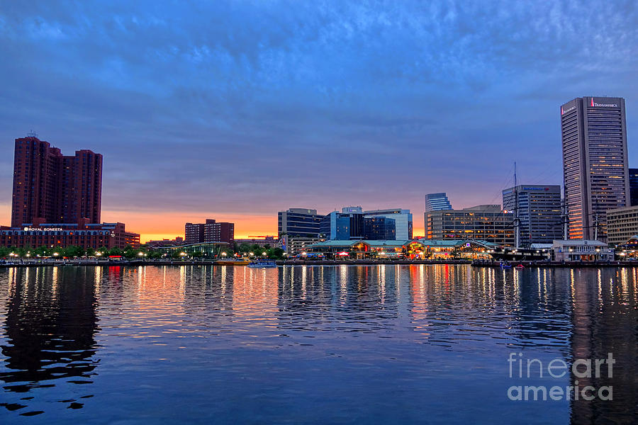 Baltimore Inner Harbor at Dusk Photograph by Olivier Le Queinec