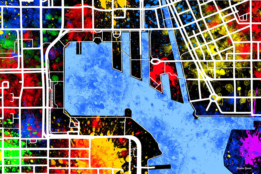 Baltimore Digital Art - Baltimore Inner Harbor Map by Stephen Younts