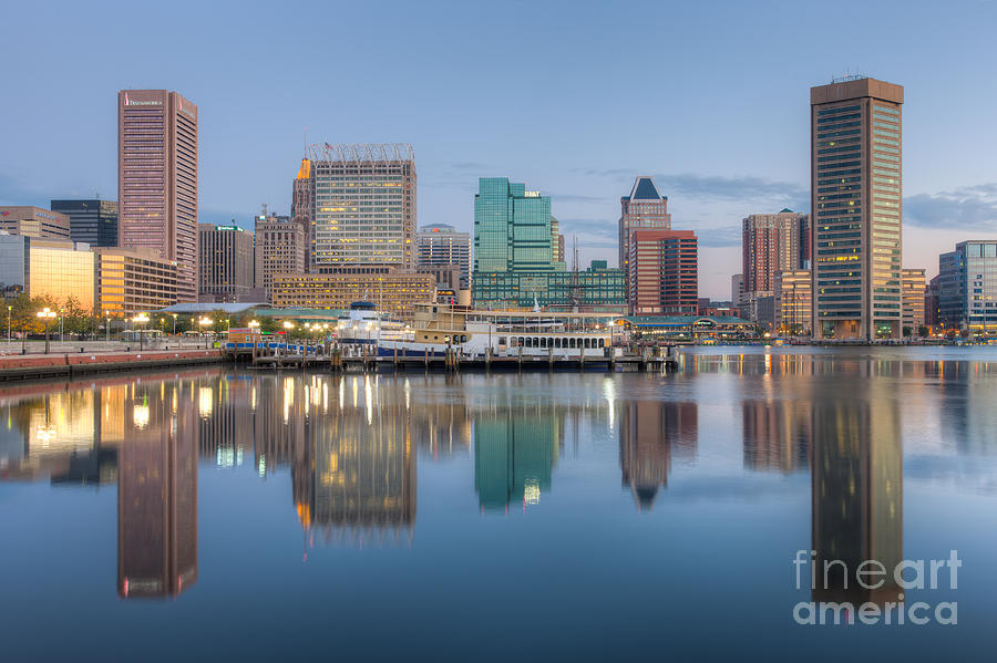 Baltimore Inner Harbor Skyline at Dawn I Photograph by Clarence Holmes