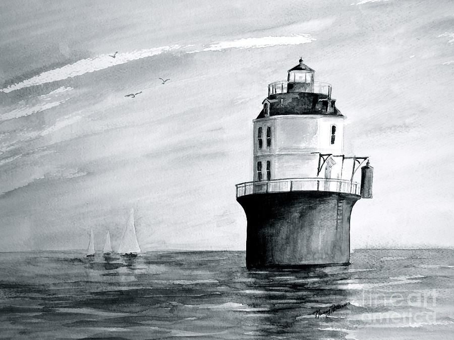 Baltimore Lighthouse In Gray  Painting by Nancy Patterson