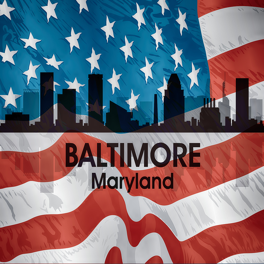 Baltimore MD American Flag Squared Mixed Media by Angelina Tamez