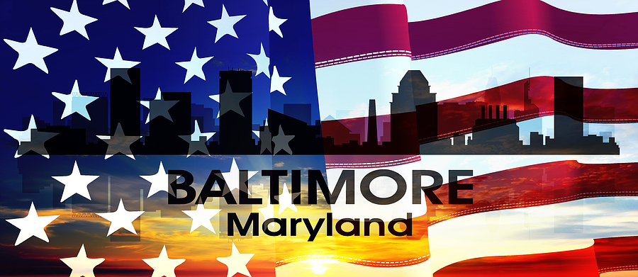 Baltimore Digital Art - Baltimore MD Patriotic Large Cityscape by Angelina Tamez