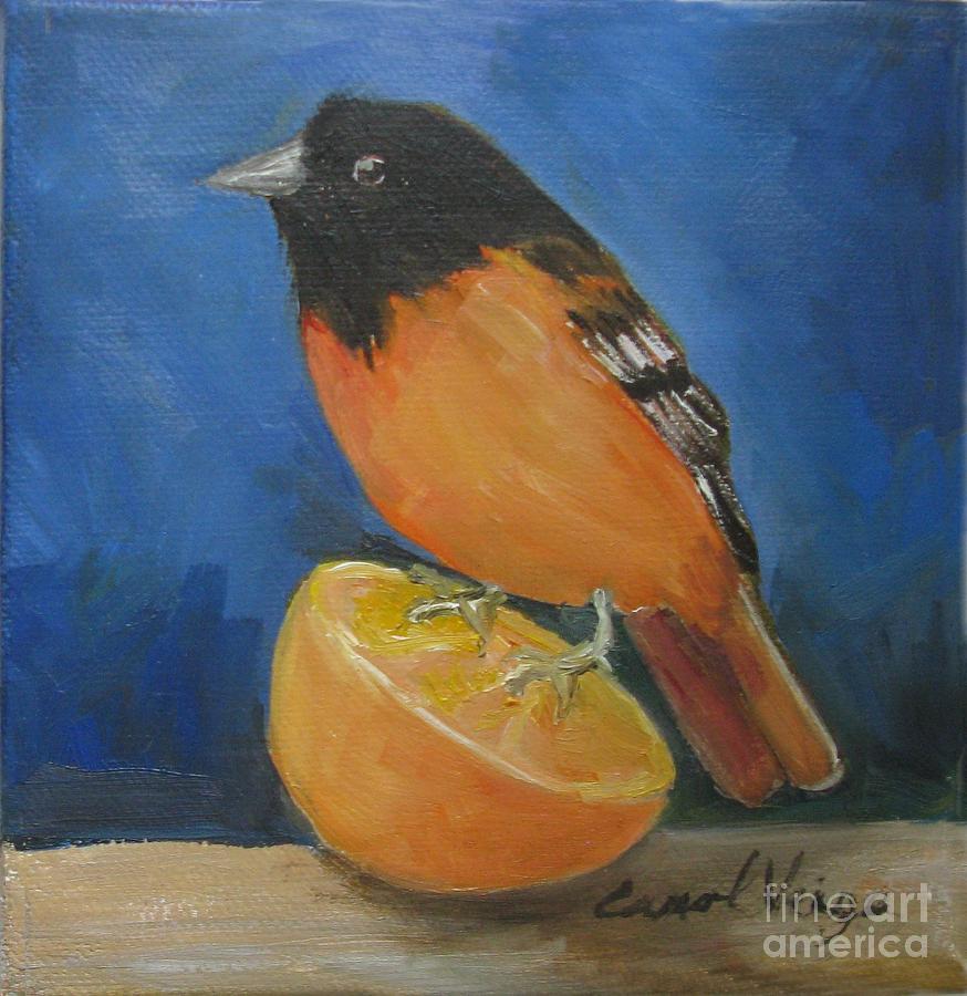 Oriole Painting - Baltimore Oriole on an Orange by Carol Veiga