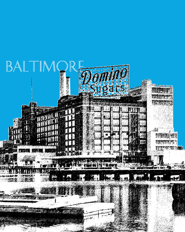 Architecture Digital Art - Baltimore Skyline Domino Sugar - Ice Blue by DB Artist