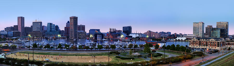Baltimore Skyline Panorama At Twilight Photograph by Susan Candelario