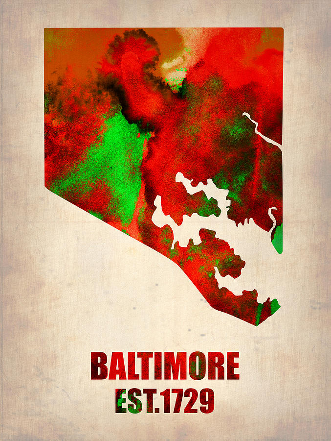 Baltimore Painting - Baltimore Watercolor Map by Naxart Studio