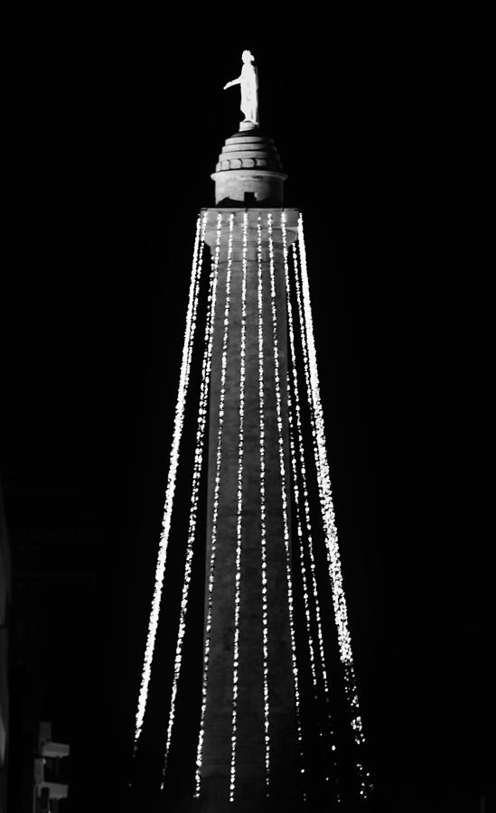 Baltimores Washington Monument With Christmas Lights Bw Photograph
