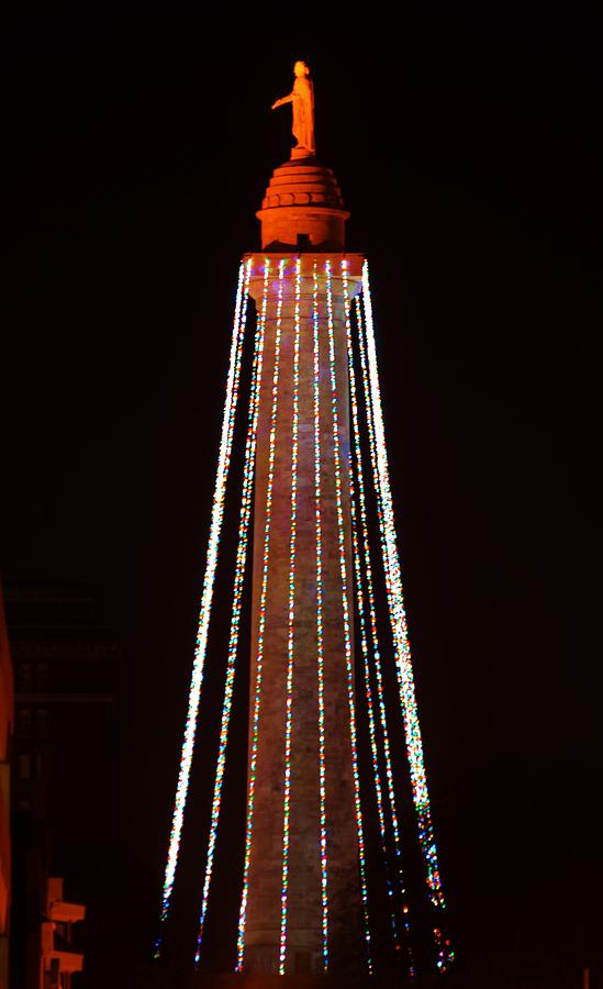 Baltimores Washington Monument with Christmas Lights Photograph by Billy Beck